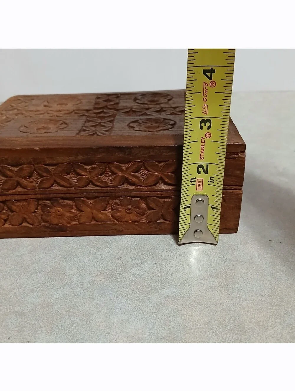 Made in India Hand Carved Himalayan Jungle Wood Floral Jewelry Trinket Box